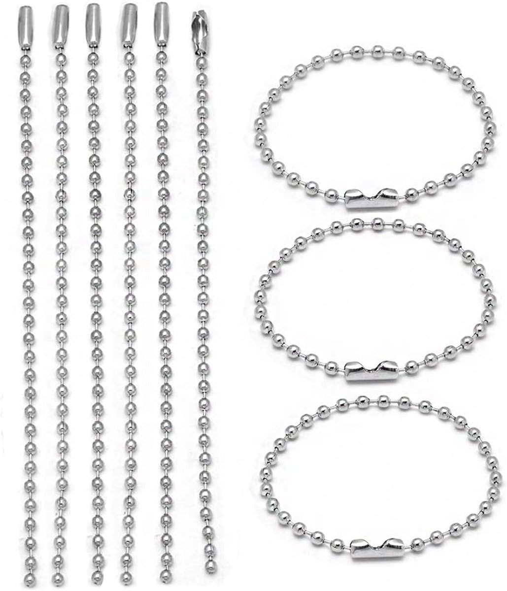 SnelShoppen - 100 Pcs DIY RVS Ketting met Stalen Ball Chain, Verstelbare Metaal Trek Ketting, Kralen Ketting met Bijpassende Connector voor Sieraden,