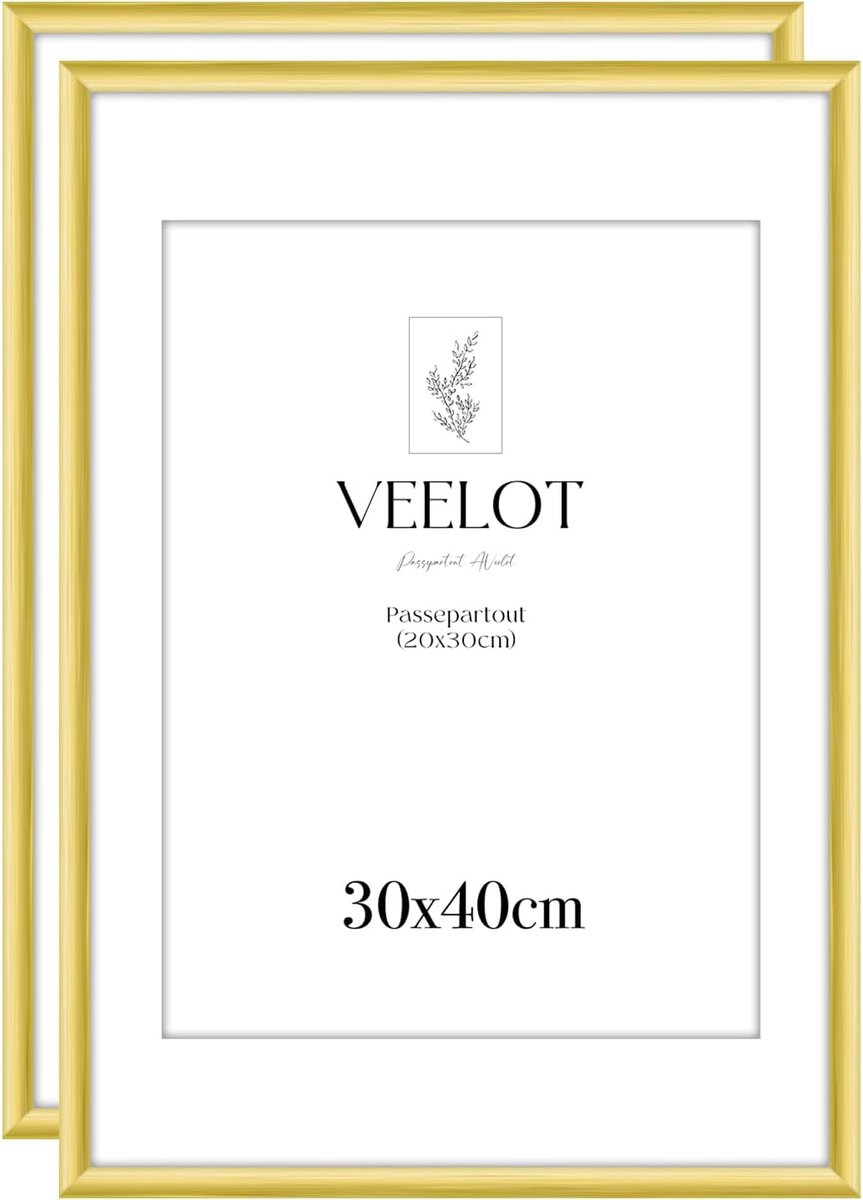 SnelShoppen - 2x Aluminium Wandlijst 30x40 cm, Luxe Gouden Fotolijst met Schokbestendig Acrylglas, Perfect voor Foto's en Posters, Modern Design