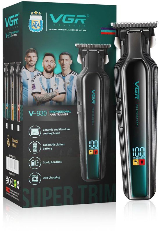 VGR V-930 Professionele Trimmer - Baardtrimmer en Haartrimmer - 360 Min Accuduur - Keramische & Titanium Gecoate Messen - LED Display - USB-C - Groen