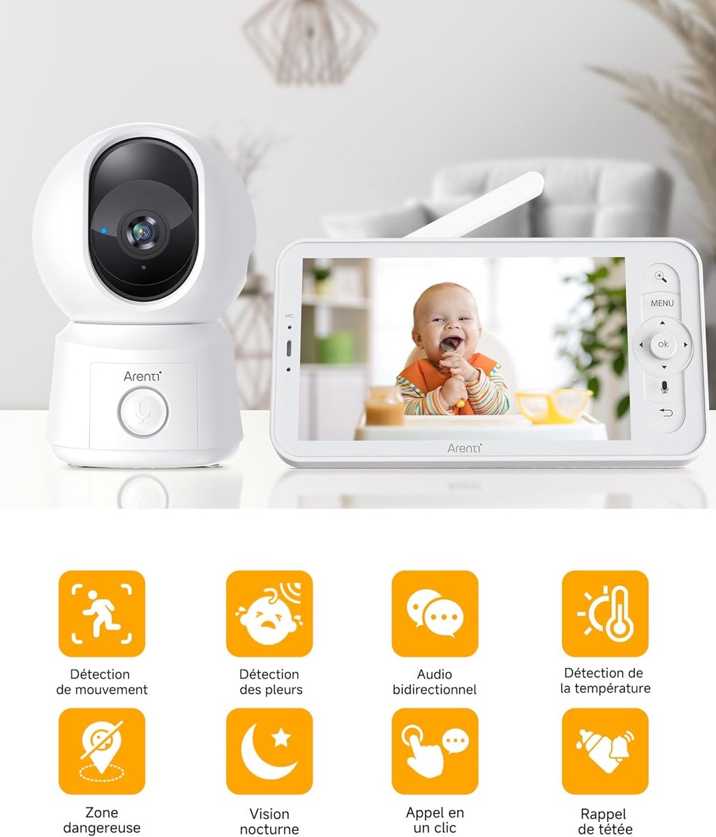Thijox - ARENTI 1080p PTZ Video-Babyfoon met Camera, 5 Inch Display, Temperatuursensor, 2-Weg Audio, Nachtzicht, Slaapliedjes, en Automatische Trackin thumbnail 4