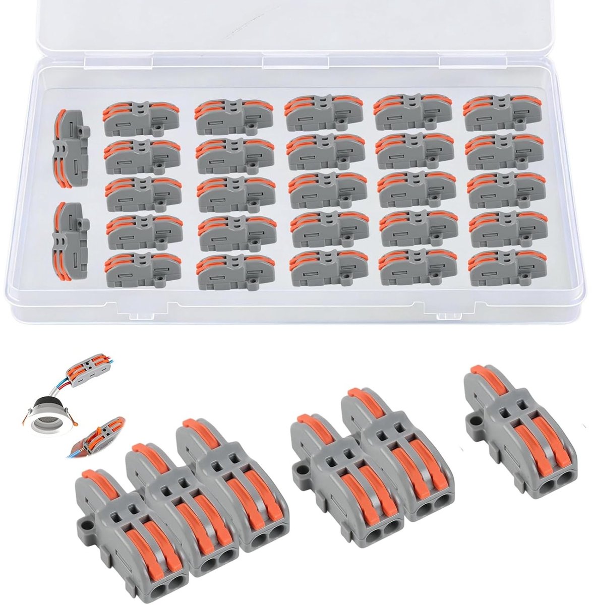 Kabelverbinders Set - Verbindingsklemmen Kroonsteentjes - Elektrische Installatie - Hefboom Mechanisme - 22 stuks - Oranje