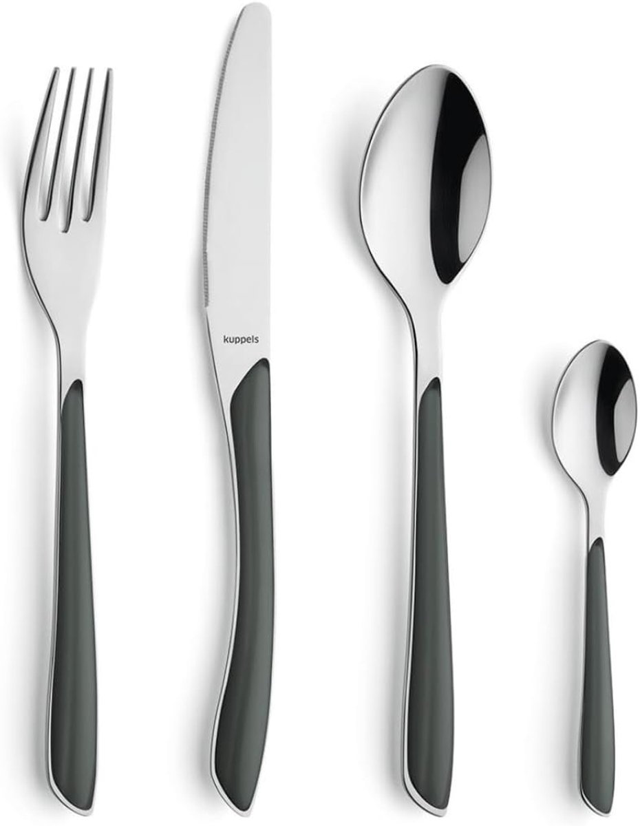 SnelShoppen - Prisma Bestekset voor 6 Personen, Polished RVS, 24 Stuks, Hoogwaardige Kunststof Handgrepen Grijs, Bestek voor Feesten, Keuken en Dageli