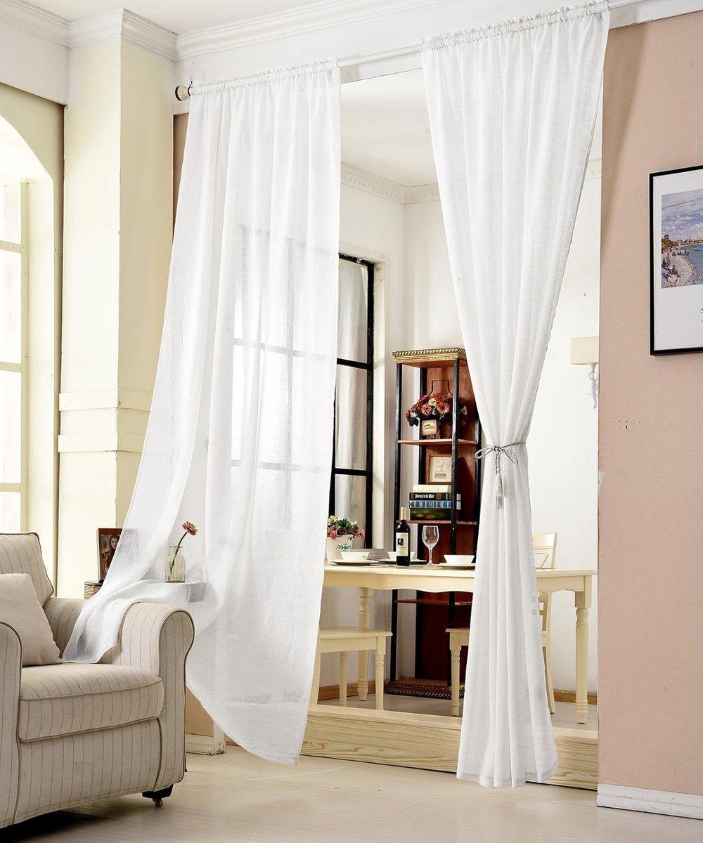 SnelShoppen - Sheer Curtain Voile 140x225 cm - Semi Voile String Wit - Lichtgewicht Polyester - Decoratieve Gordijnen voor Woonkamer, Slaapkamer en Tu