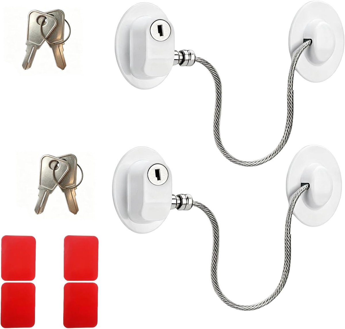 Raambeveiliging voor kinderen, zelfklevend veiligheidsslot voor kast en koelkast, kabel van staal, ladeblokkering en kinderveiligheid