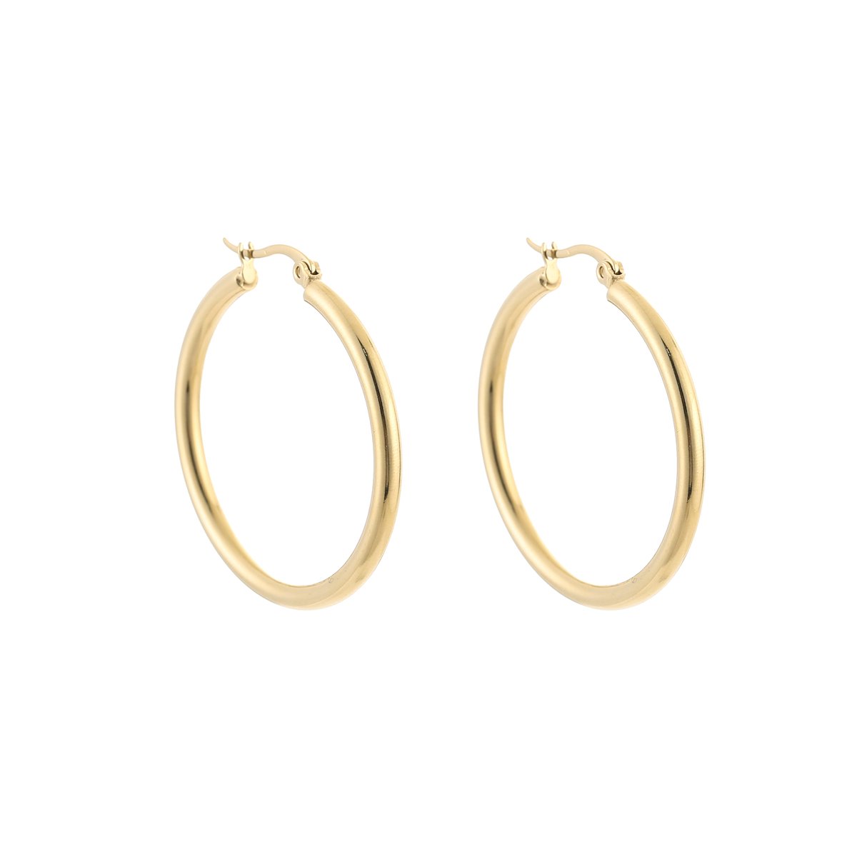 Stainless Steel Klassieke Smooth Minimalist Hoops (30mm) – Elegante & Tijdloze Oorringen – RVS - Goud
