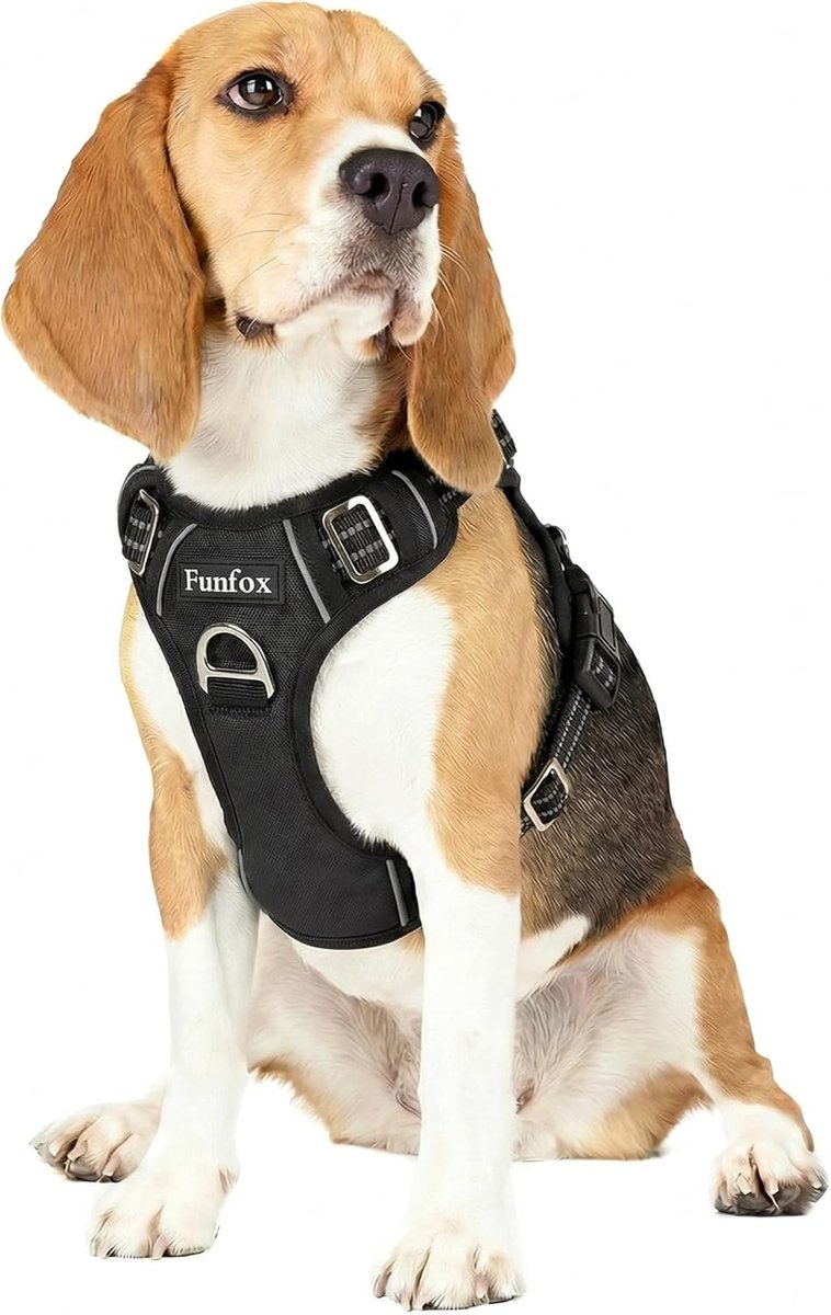 Thijox - Hondenharnas voor middelgrote honden, anti-trek borsttuigje, verstelbaar, ademend, zwart, perfect voor wandelen, fietsen en training