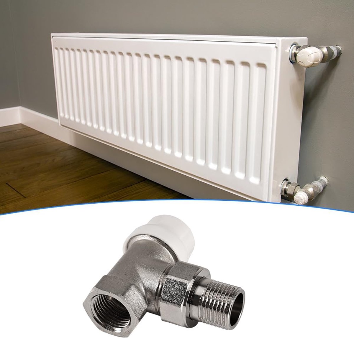 SnelShoppen - G1/2 Thermostatische Radiator Ventiel, Messing 1/2 Inch Terugvoer Schroefaansluiting, Verwarmingsventiel met Draadverbinding voor Radiat