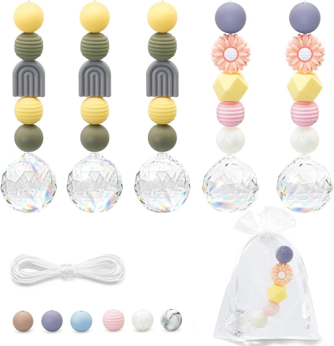 SnelShoppen - Doe-het-zelf Zonnevanger Kit, Set van 5 Kristal Prisma Regenboog Maker met Kralen en Touw, Raamhangende Ornamenten voor Woondecoratie en