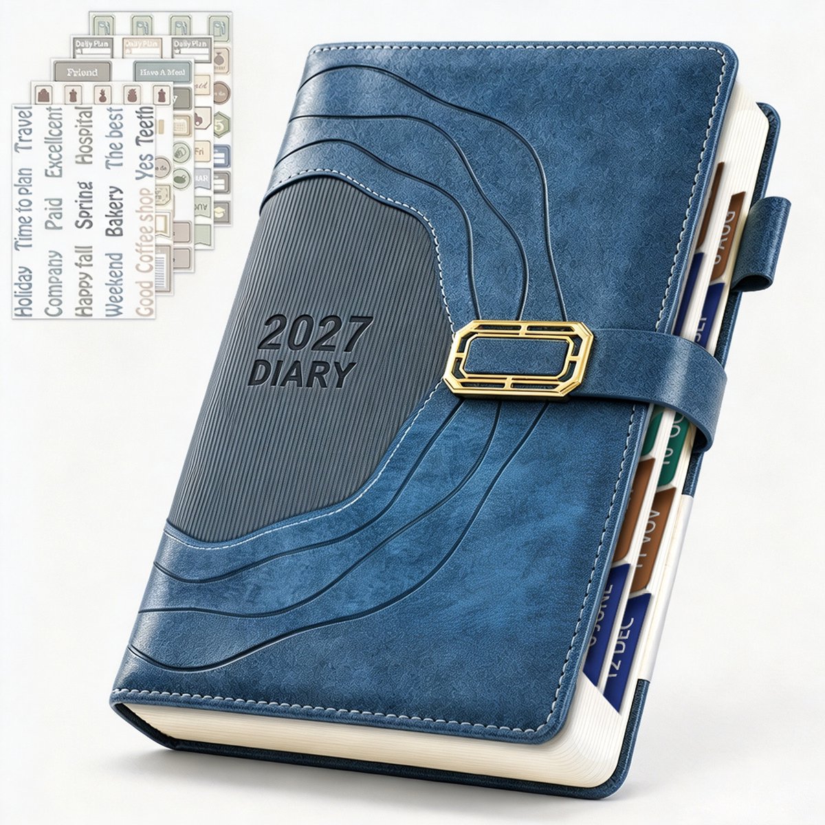2027 Engelse Dagelijkse Planner - Tijdmanagement Notitieboek - A5 160 Pagina's - Blauw - 1 Stuk