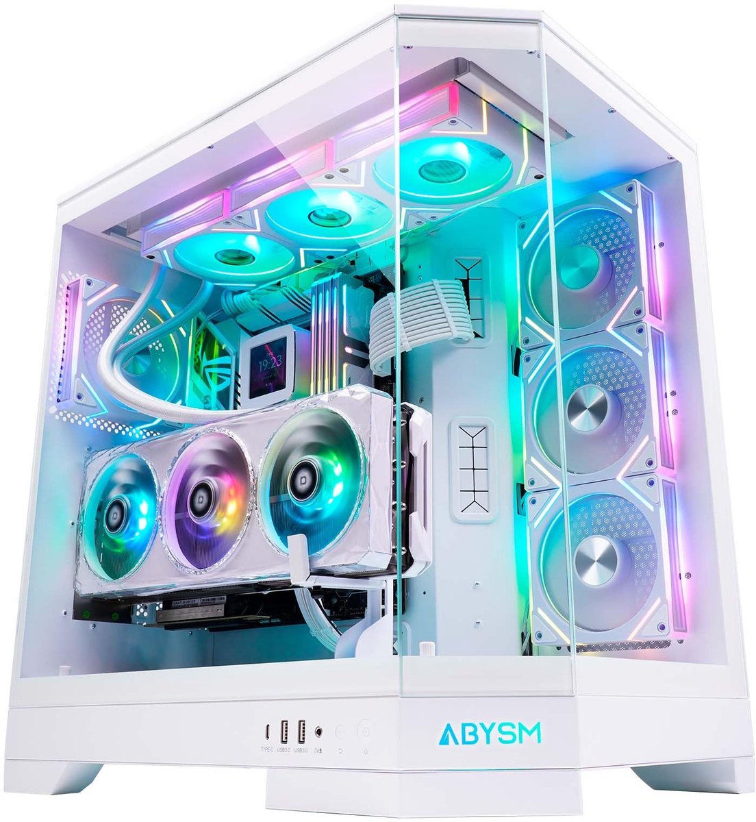 SnelShoppen - Gaming E-ATX Behuizing Danube SAVA H600 Wit met Drie Gehard Glazen Panelen, Vier 120 mm ARGB Ventilatoren, Controller, GPU Ondersteuning