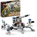 LEGO Star Wars 75345 501st Clone Troopers Battle Pack: witte en blauwe clone troopers met blasterwapens en een kanon.