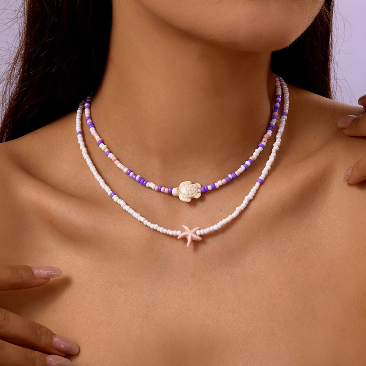 Halsketting - 38+5cm - Kralenketting - Halsketting met kleine kraaltjes - Strandketting - Zomerse stijl - Dames zomer strandkleding - Casual halsketting - Fotoketting - Perfect om mee naar het strand te gaan