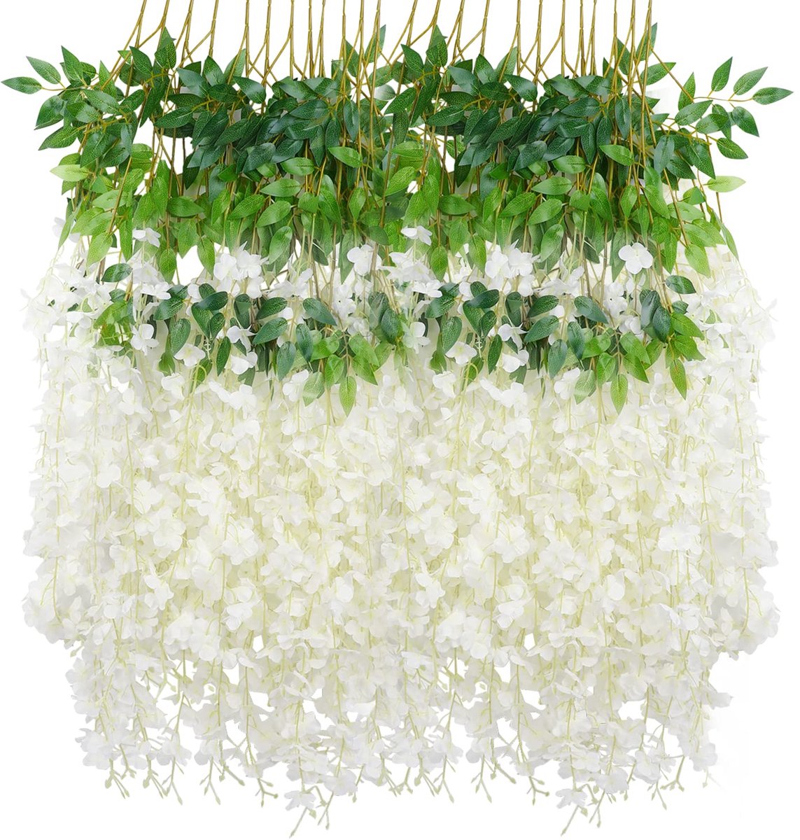 SnelShoppen - Kunstmatige Blauweregen Slinger - 12 Stuks Witte Zijde Bloemen Slinger - Decoratie voor Bruiloft, Feest, Tuin en Huis