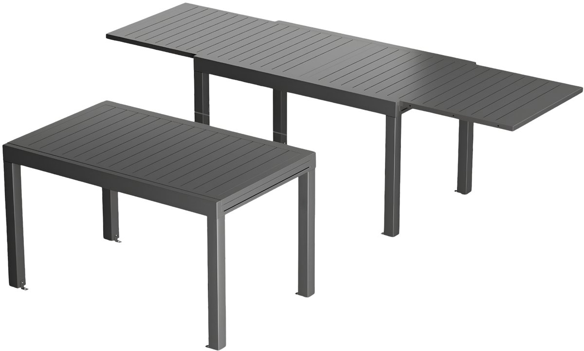 Multifunctionele Uitschuifbare Aluminium Tuintafel 260 × 80 cm – Weerbestendige Eettafel voor Tuin, Terras en Feesten – Grijs