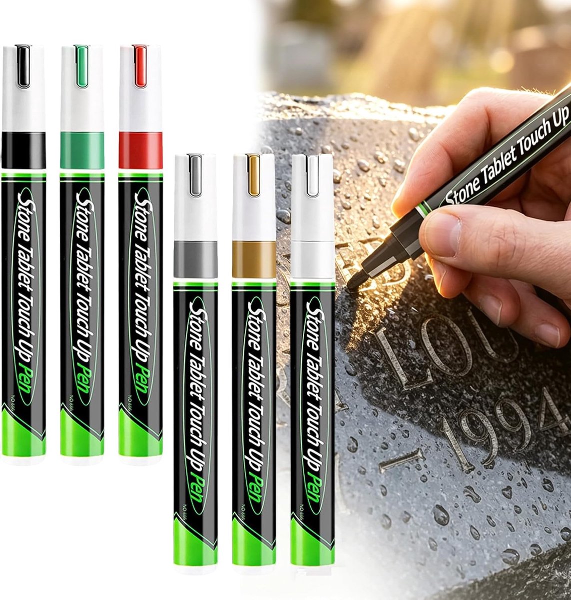 6 stuks Grafsteen Touch Up Pen - Waterbestendige Grafsteenmarkers - Grafsteenpen - retoucheerstiften - Duidelijke Resultaten - acrylstiften voor stenen - Lakstift voor grafsteen en metaal