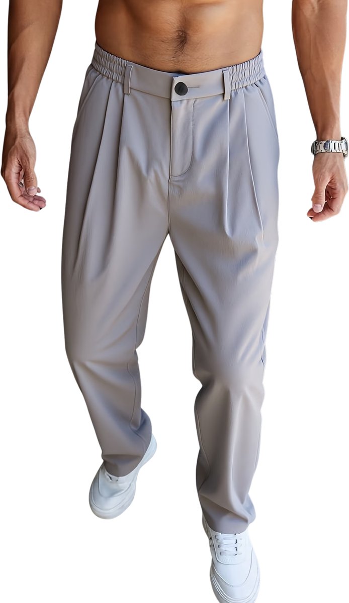 Currero Pantalon Heren Chino Regular Fit Golfbroek Nette Broek Met Elastische Tailleband Volwassenen Lichtgrijs