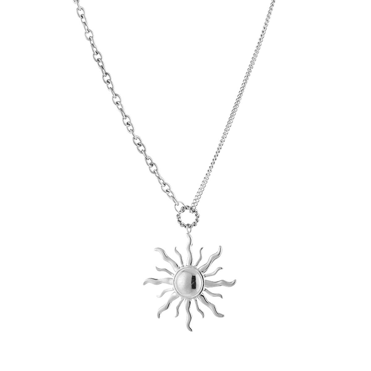 Zomerse Dames Ketting met XL Zon Hanger - Opvallend Celestial Statement Sieraad - Zilver