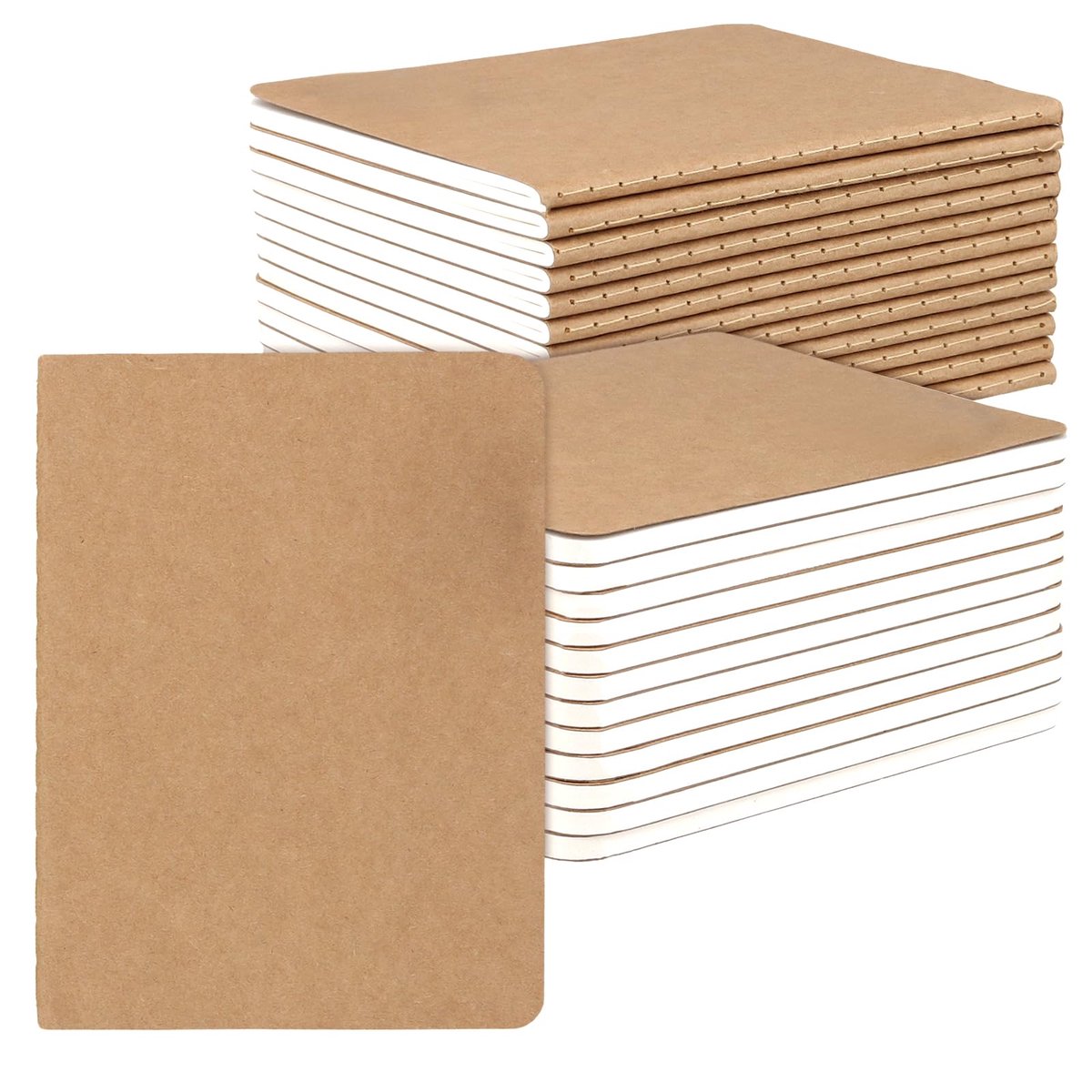 SnelShoppen - 24 Stuks A6 Notitieboek Blanco - Klein Notitieboek met Krafcover - 44 Vellen Schetsblok voor Tekenen, Schrijven en Schilderen - 10 x 14