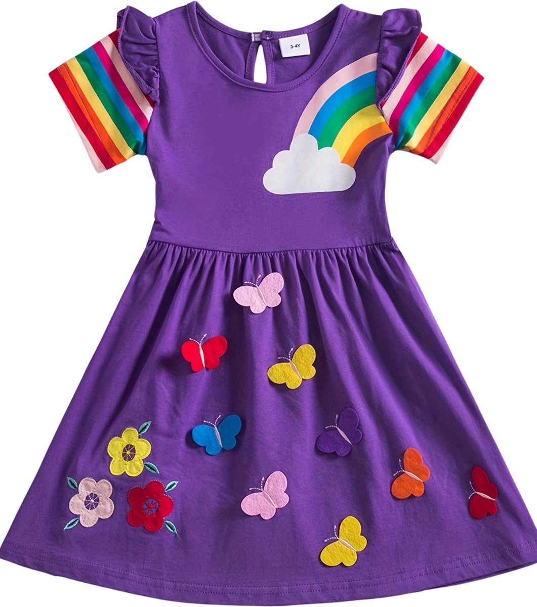 Currero Zomerjurk Meisjes Zomerjurken Kinderen Jurk Meisje Ibiza Stijl Sundress Kinderkleding Fuchsia 6-7 Jaar Paars