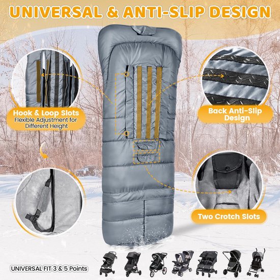 Universele Voetenzak - Kinderwagenhoes - Baby Warm Houden - Verstelbare Lengte - 97x44cm - Grijs — afbeelding 3