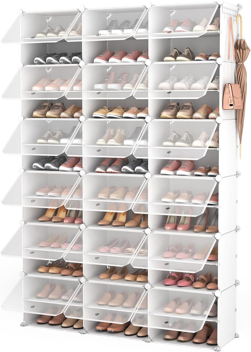 SnelShoppen - Vicye Hoog Transparant Schoenenrek 12 Niveaus voor 72 Paar Schoenen - Ideaal voor Thuis, Kledingkamer, en Organisatie