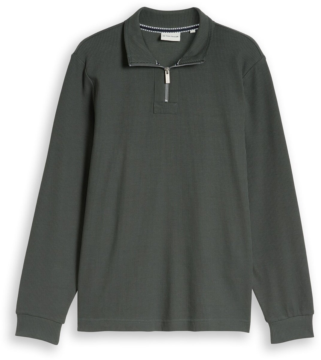 Tom Tailor - Troyer-sweatshirt van katoen - Maat L - Darkest Olive