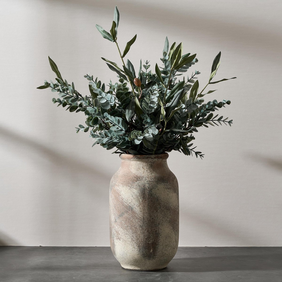 SnelShoppen - Rustieke keramische boerderij bloem vaas - witte terracotta aardewerk decoratieve bloemenvaas voor woonkamer, tafel, schoorsteenmantel,