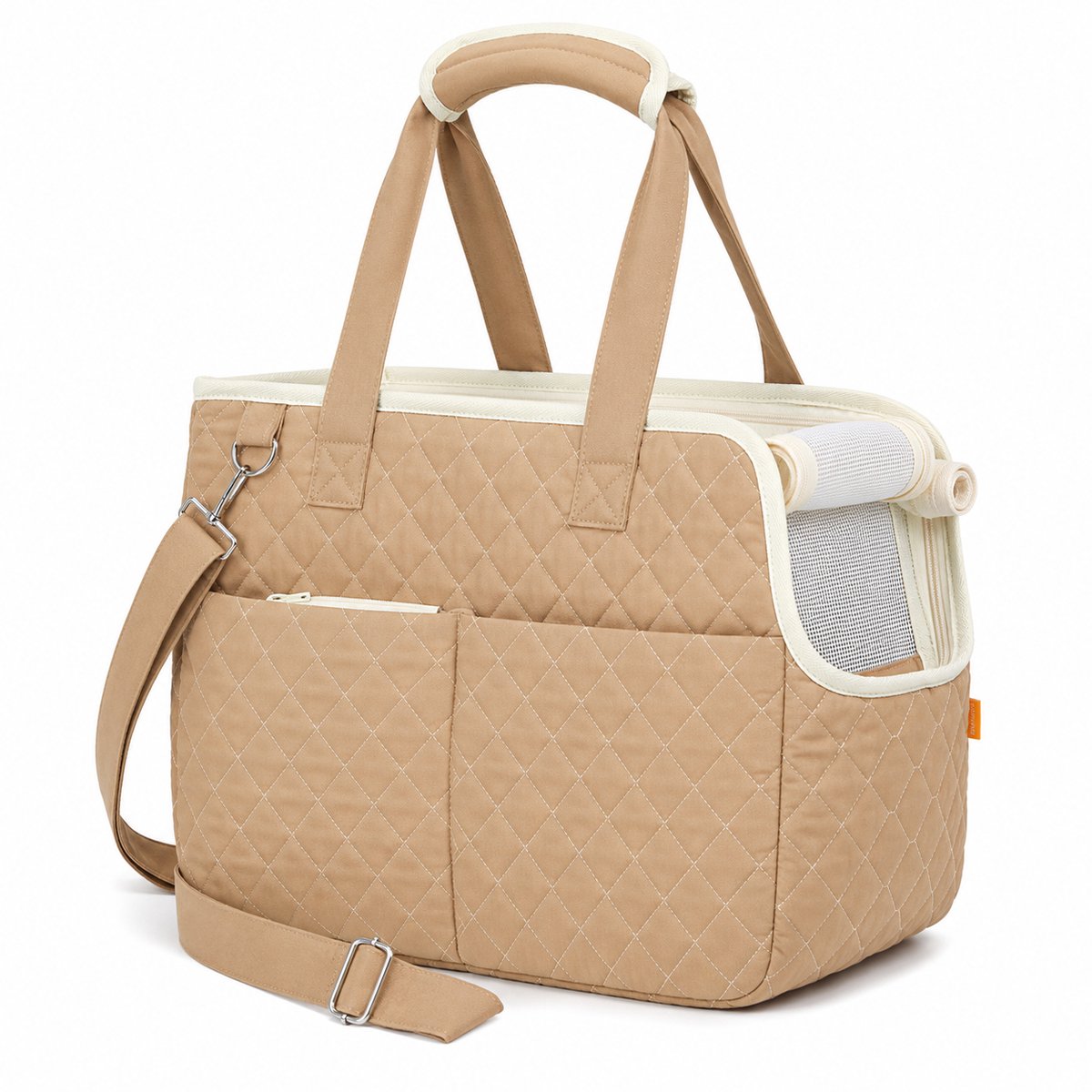 Gloovon® - Huisdier Reistas - Waterdicht - Hondentas - Reistas Kat - Draagtas voor Hond en Kat - Max 6 kg - Met Trolley-sleuf - Opvouwbaar - Quiltlook - Khaki