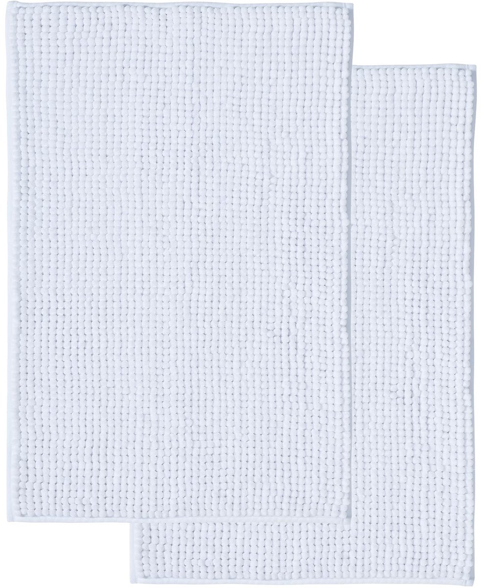 SnelShoppen - Decomira Badmat Anti-Slip Soft Chenille - Super Absorberend en Machinewasbaar - Set van 2 - Wit - 50x80 cm - Perfect voor Badkamer, Douc