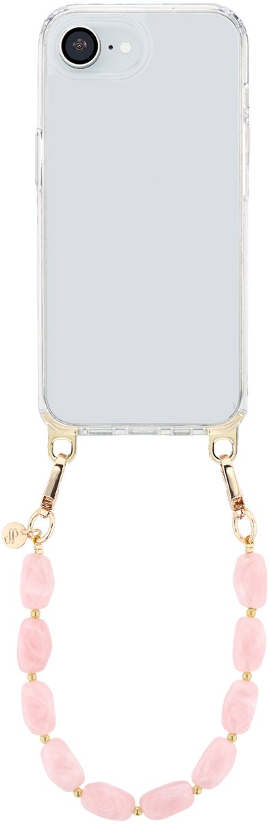Selencia Transparant Hoesje met Haakjes inclusief Satin Crush Polskoord - Geschikt voor Apple iPhone 17e / 16e - Cosmic Candy
