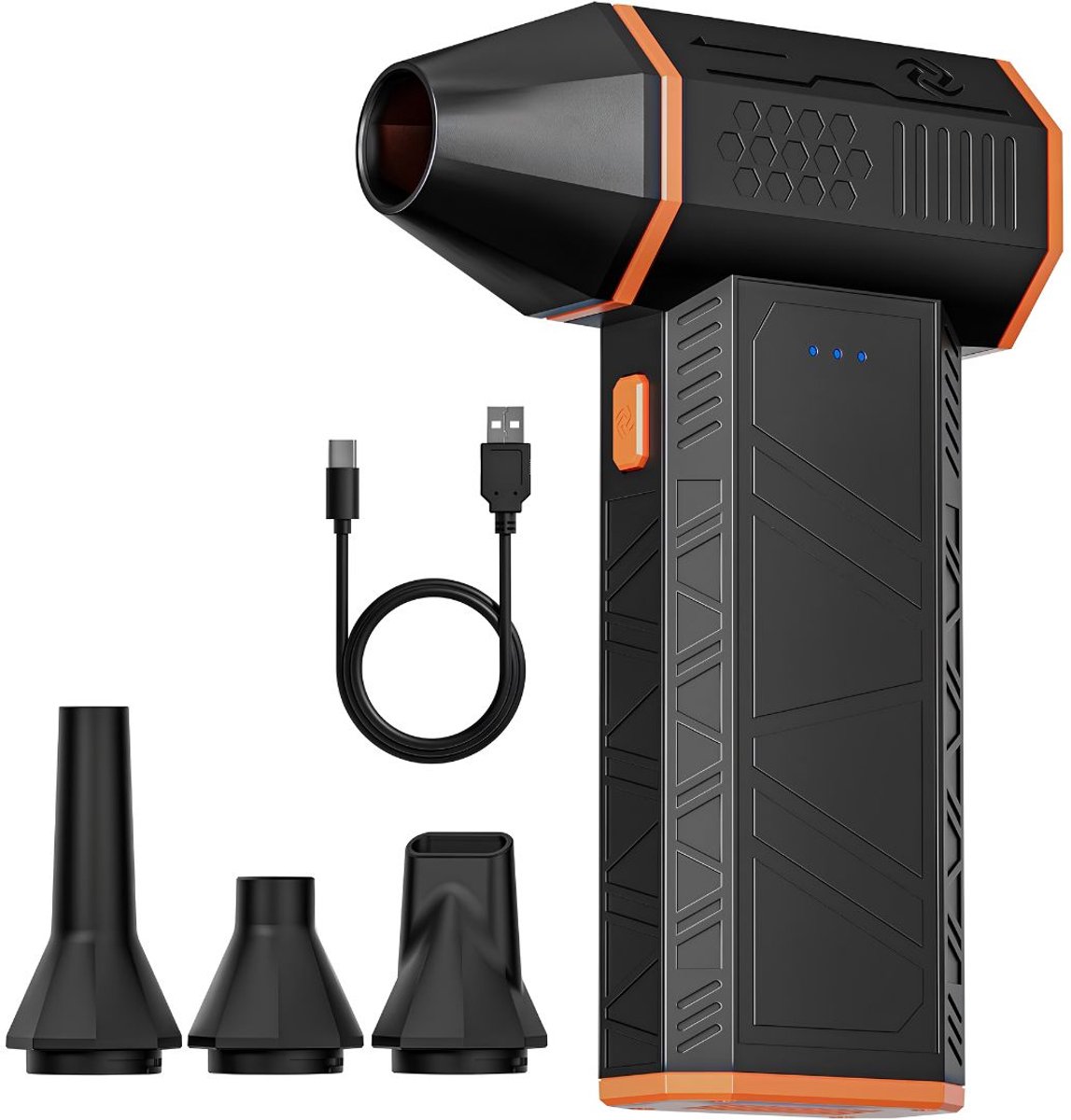 JCP® Air Duster - Elektrische Stofblazer - Instelbare Miniventilator - Zwart/Oranje - 9cm x 9cm x 13cm
