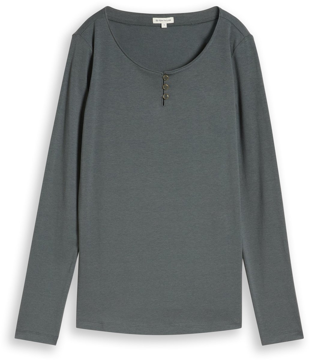 Tom Tailor - Slim fit T-shirt met lange mouwen en knoopsluiting - Maat XS - Darkest Olive