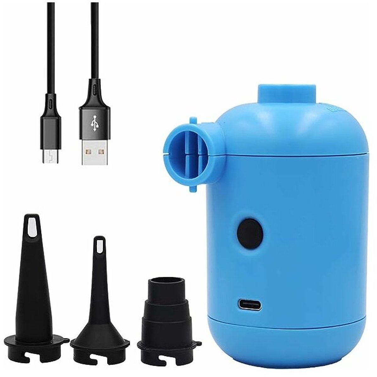 Mini elektrische zwembadpomp, draagbare USB-campingpomp, snel opblazen en leeglaten, 3 mondstukken voor opblaasbaar zwembadspeelgoed.