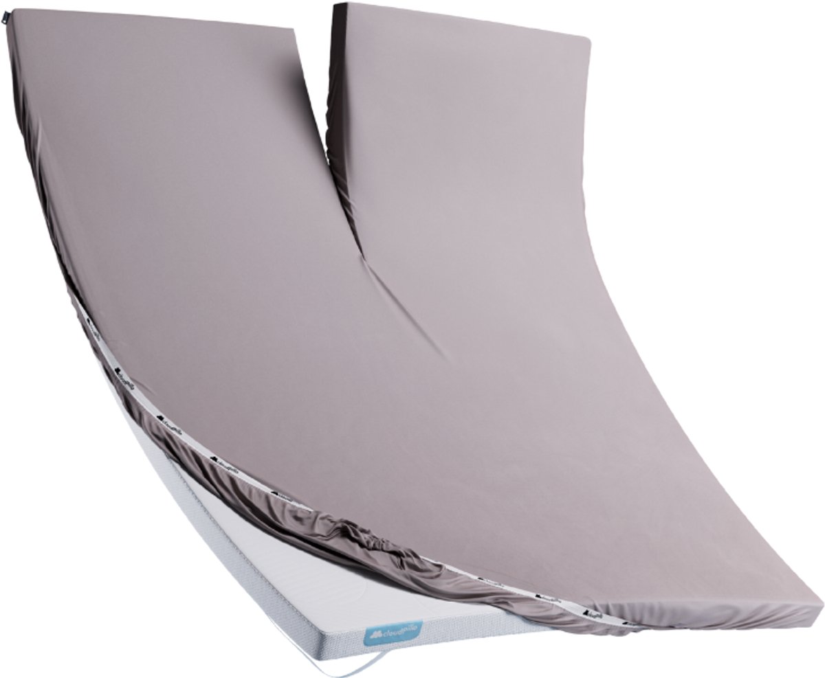 Cloudpillo Split Topper Hoeslaken - Stone Grey - 160x200 cm - Ventilerend, Elastisch, Zijdezacht en Antibacterieel - OEKO-TEX Gecertificeerd Katoen