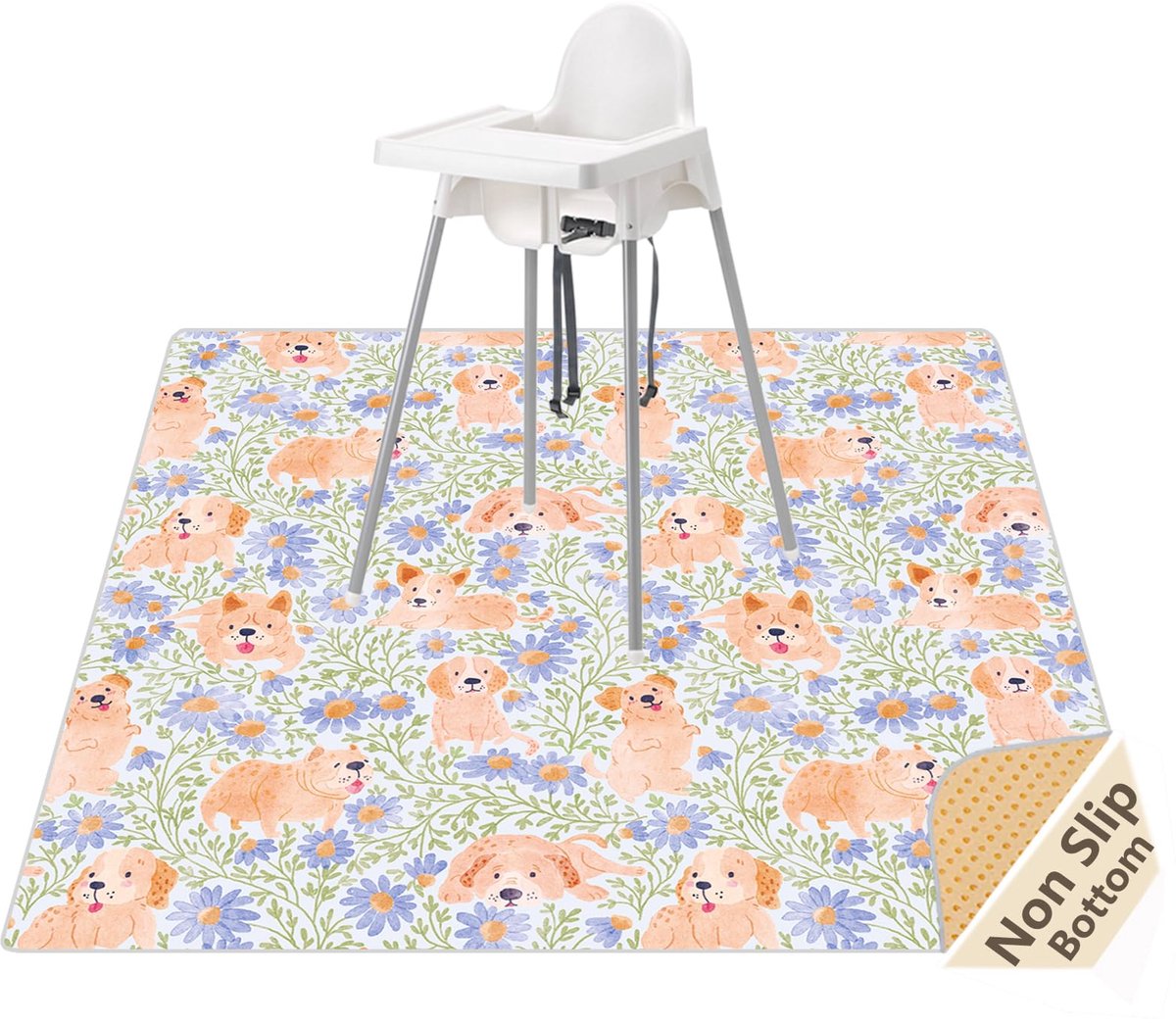 SnelShoppen - Splatmat voor onder kinderstoel en knutselen, waterdichte antislip vloermat 130 cm, wasbare en herbruikbare rommelige mat voor babyvoedi