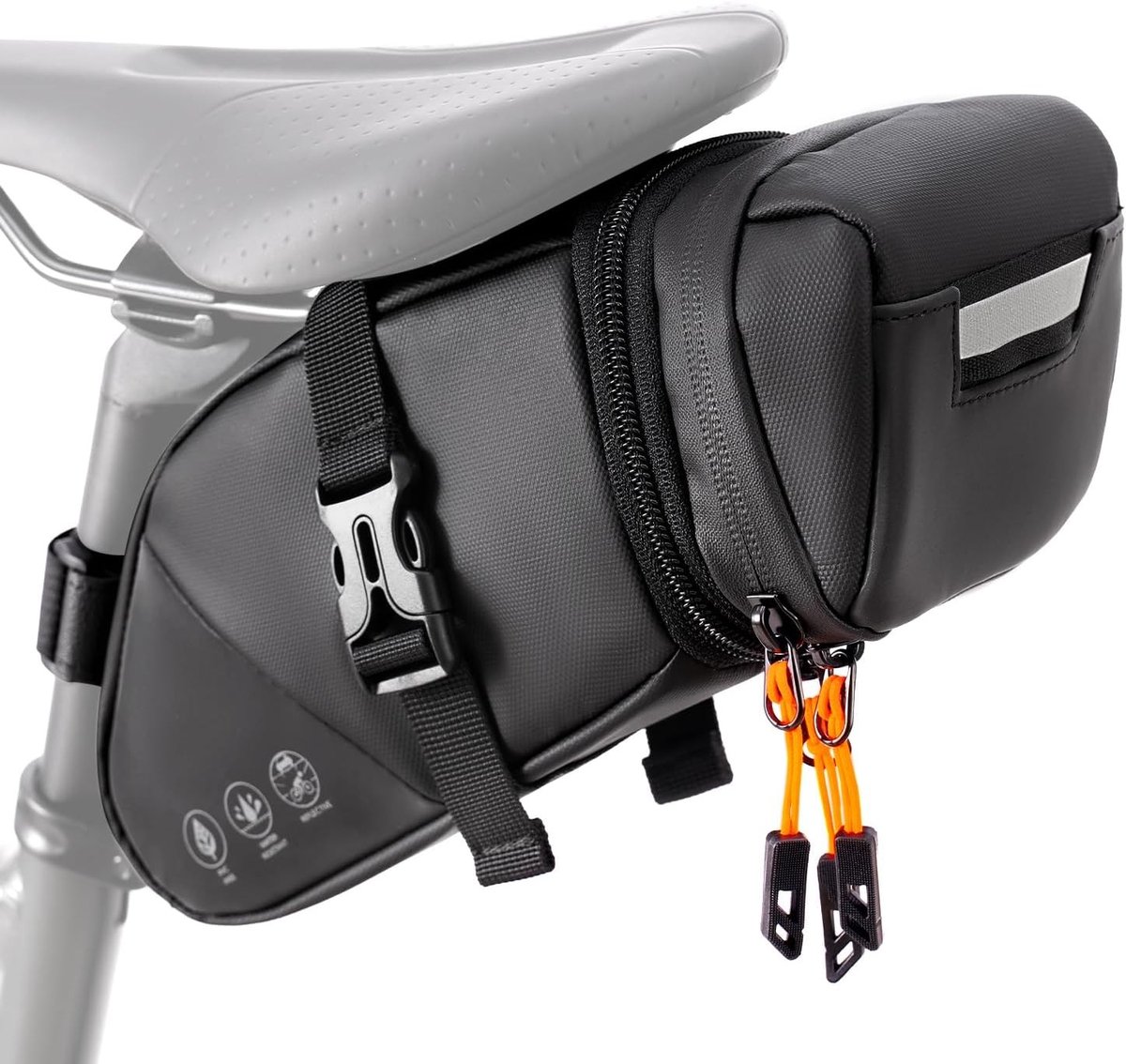 Fietszadel Tas met Reflecterende Details, Waterdicht en Ruimte voor 2 Liter, Ideaal voor Fietstochten en Gereedschap, Afmetingen 26 x 11 x 7.5 cm