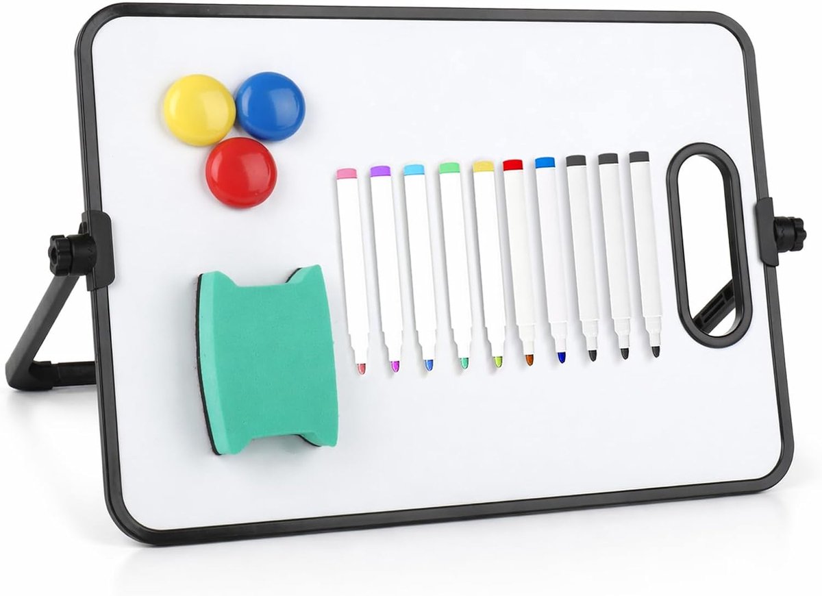 SnelShoppen - Magnetisch Whiteboard A4 Dubbelzijdig 30x21 cm met 10 Stiften, Wisser, 3 Magneten en Beugels - Ideaal voor Klas, Thuis en Kantoor