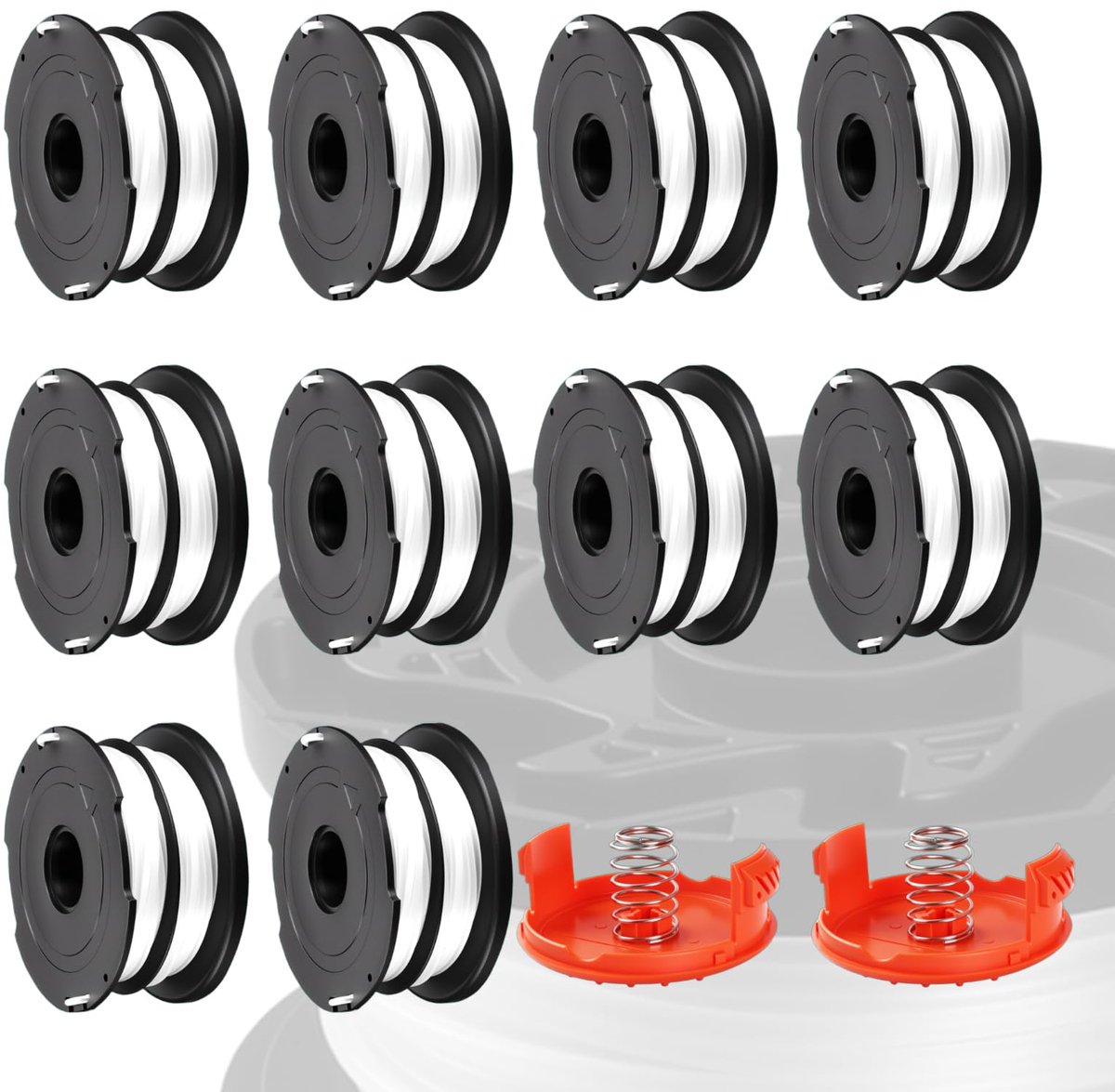 SnelShoppen - Universele Grastrimmerspoel 10 Spoelen + 2 Doppen, Draadspoel Grastrimmer, Reservespoel Grastrimmerdraad, Compatibel met Diverse Merken,