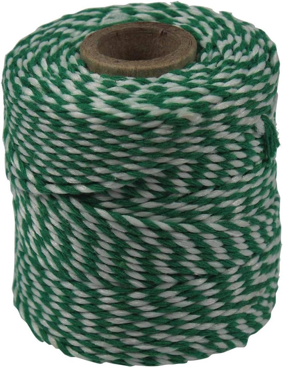 Katoentouw - Garen Touw - Hobby Projecten - Natuurlijk Materiaal - 45 meter - Groen-Wit