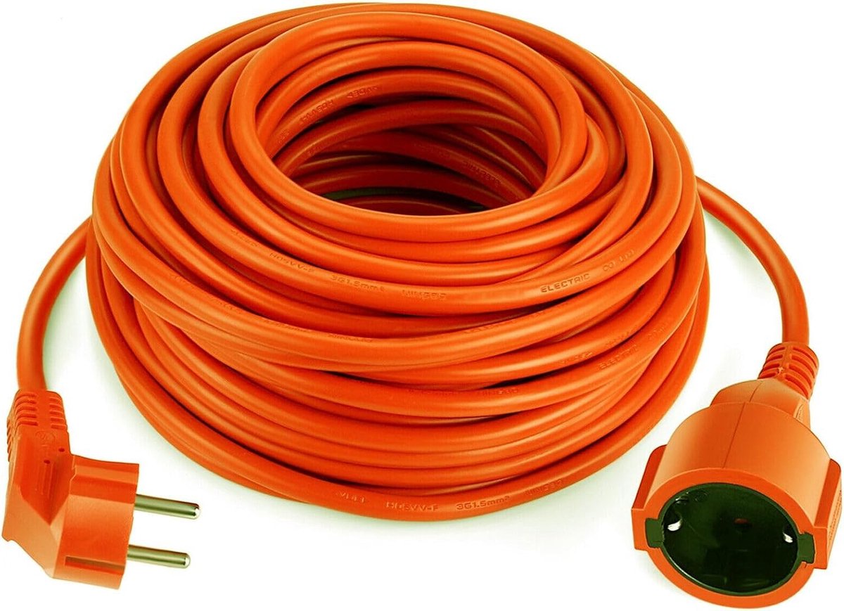 SnelShoppen - Verlengkabel 20 meter met Veiligheidsstekker M/V, Waterdichte Kabel voor Binnen en Buiten, Hoge Weerstand voor Tuin, Huis, Kantoor en Pr
