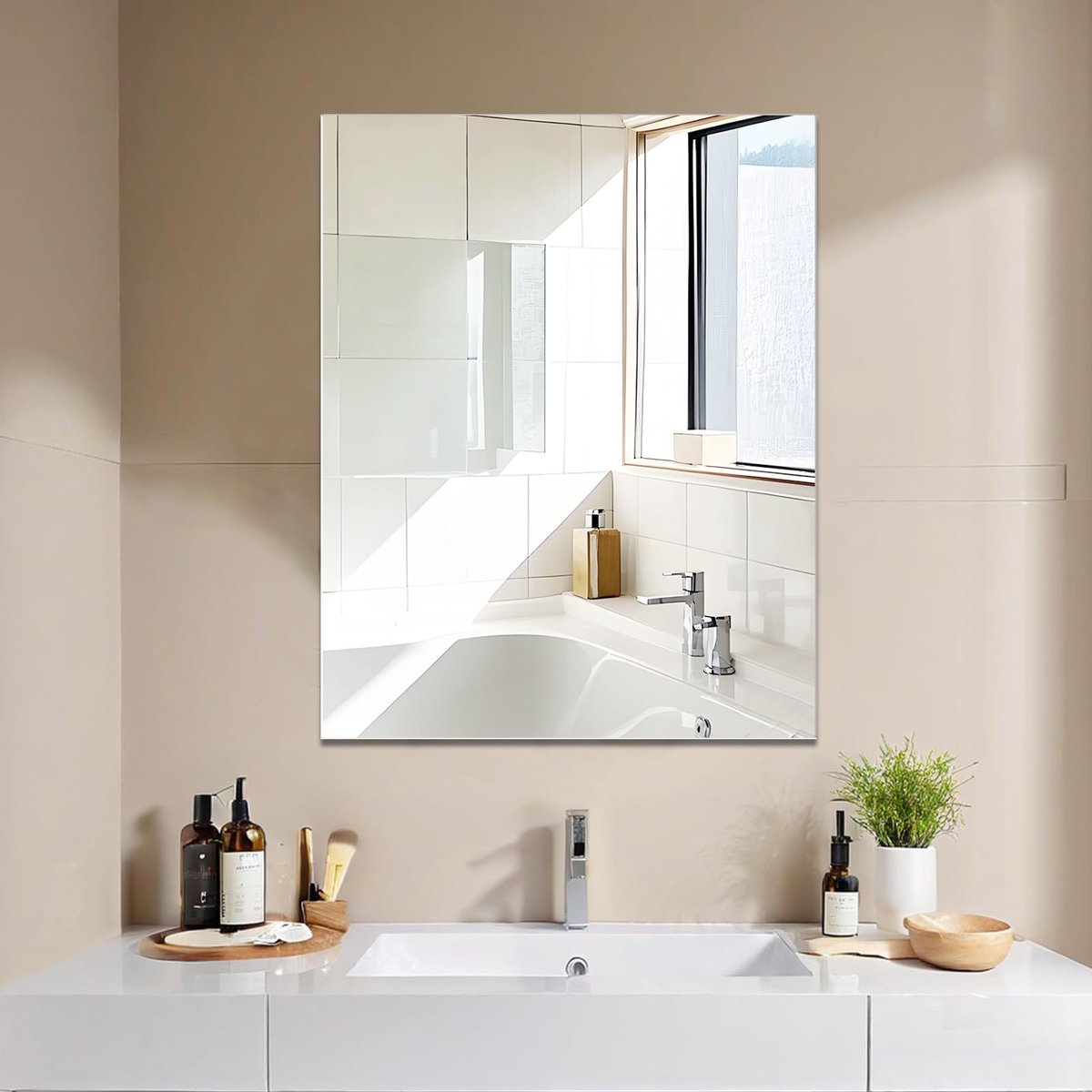 SnelShoppen - Rechthoekige Wandspiegel 40 x 50 cm, Moderne Badkamerspiegel, HD Glas, Lijstloos Ontwerp, Perfect voor Badkamer en Gastentoilet