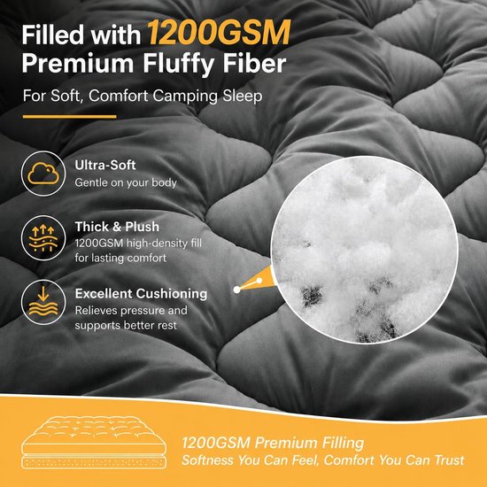 ONF3 - Dikke slaapmat - Campingmatras - Gewatteerd comfort - 190 x 75 cm - Draagbaar en lichtgewicht - Perfect voor kamperen - Grijs van Merkloos — afbeelding 2