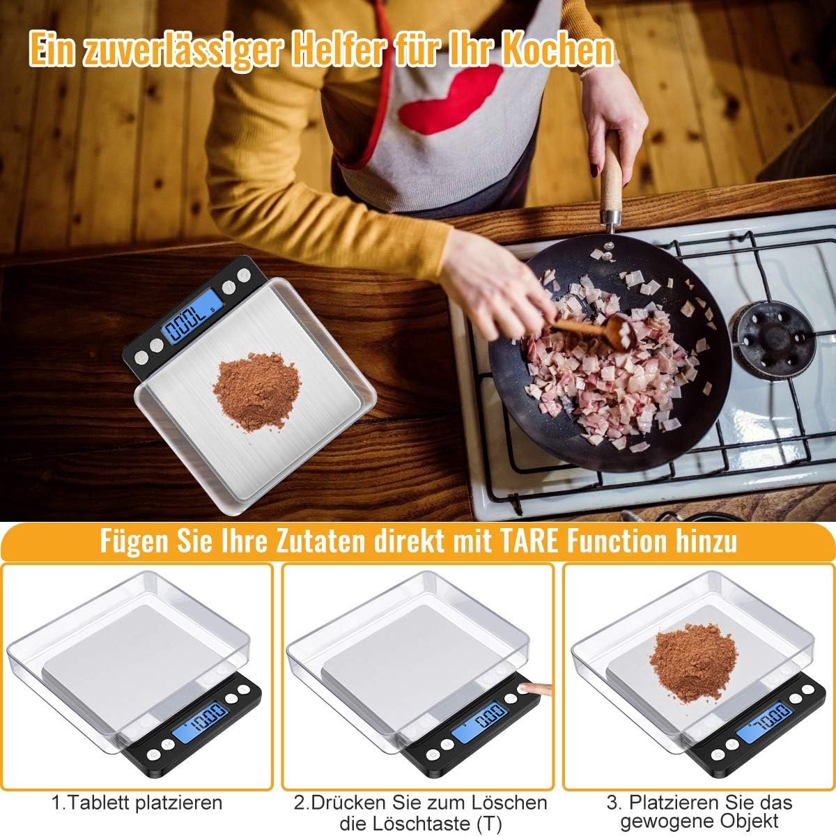 Diyife Precisieweegschaal, 500 g/0,01 g, brievenweegschaal, zakweegschaal, hoge precisie, lcd-display met - ShopVlot