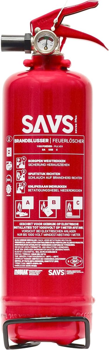 SnelShoppen - Poeder Brandblusser 1 kg - Vorstvrij - Inclusief Montagebeugel - Brandveiligheid voor Thuis, Camping, Keuken en Tuin - Brandklasse A, B,