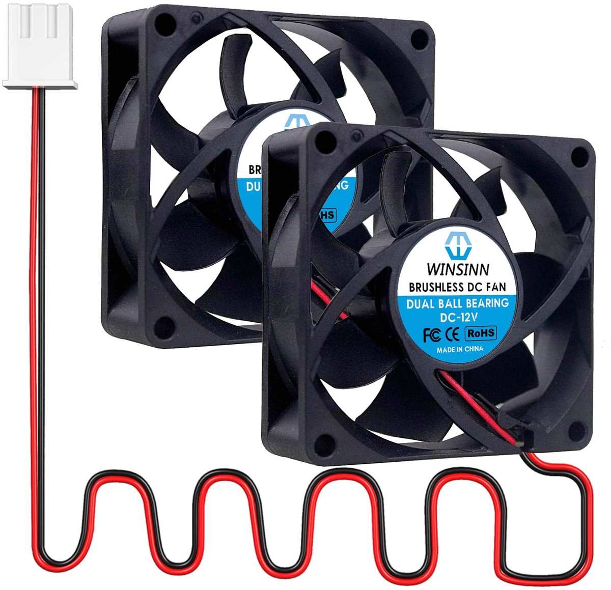 SnelShoppen - 2x 70mm DC 7025 Fan 12V Dubbele Kogellagers Brushless Koelventilator - 70x25mm 2Pin Ventilator voor 3D Printer/PC/DIY Koeling