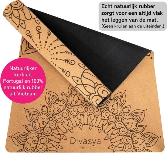 Premium yogamat kurk antislip: gemaakt van natuurlijk rubber, antislip & kurk, natuurlijk & duurzaam, royale afmetingen (183 x 66 x 0,4 cm), yogamat kurk antislip, draagriem, vrij van van premium — afbeelding 3