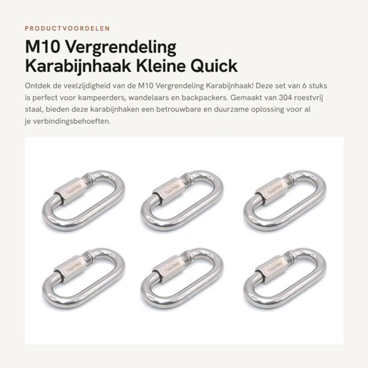 Karabijnhaak Vergrendeling - 6 Stuks - Roestvrij Staal - Sleutelhanger - Draaghaken - Schroefpoort - Sterk en Duurzaam - Haak