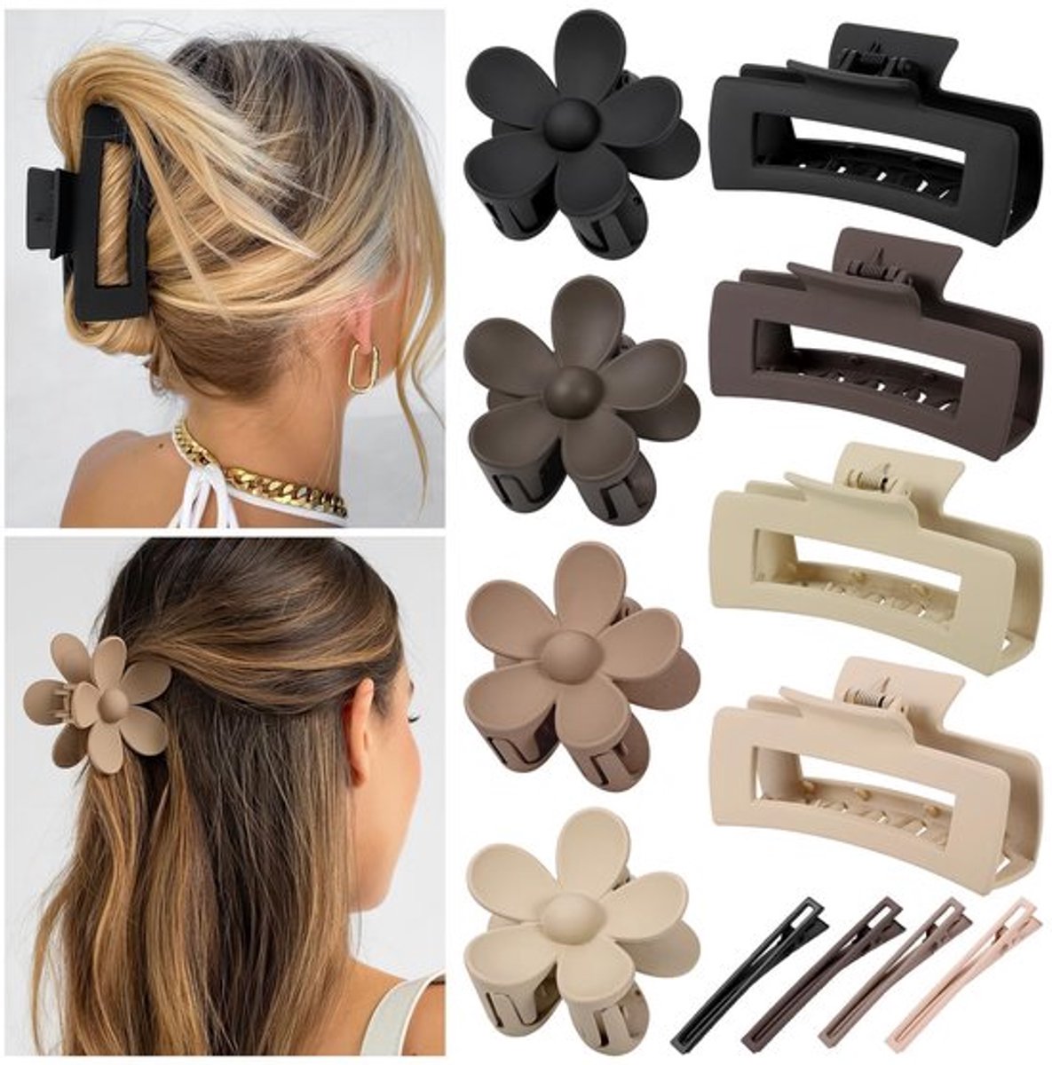 - Grote Haarclip - Haarspelden en Haarclips - Antislip en Flexibel - Zwart/Bruin/Beige - Haarstyling-accessoires - Geschikt voor Vrouwen en...