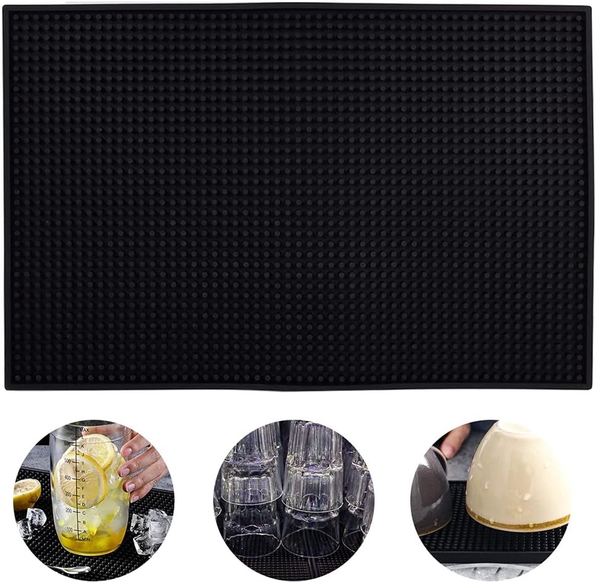 SnelShoppen - Barmat 45 x 30 cm Zwart Siliconen Afdruiprek Mat voor Keuken, Bar, Café en Restaurant, Anti-slip, Duurzaam en Makkelijk Schoon te Maken