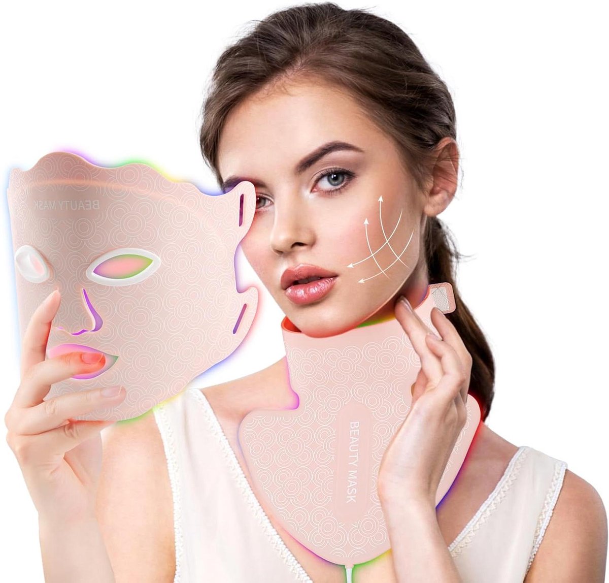 Gezichtsmasker - Lichttherapie masker - Huidverbetering thuis - 7 Kleuren LED - Gezicht en Hals - Roze